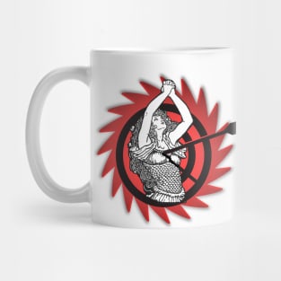 Girl with arms raised when flexed Mug